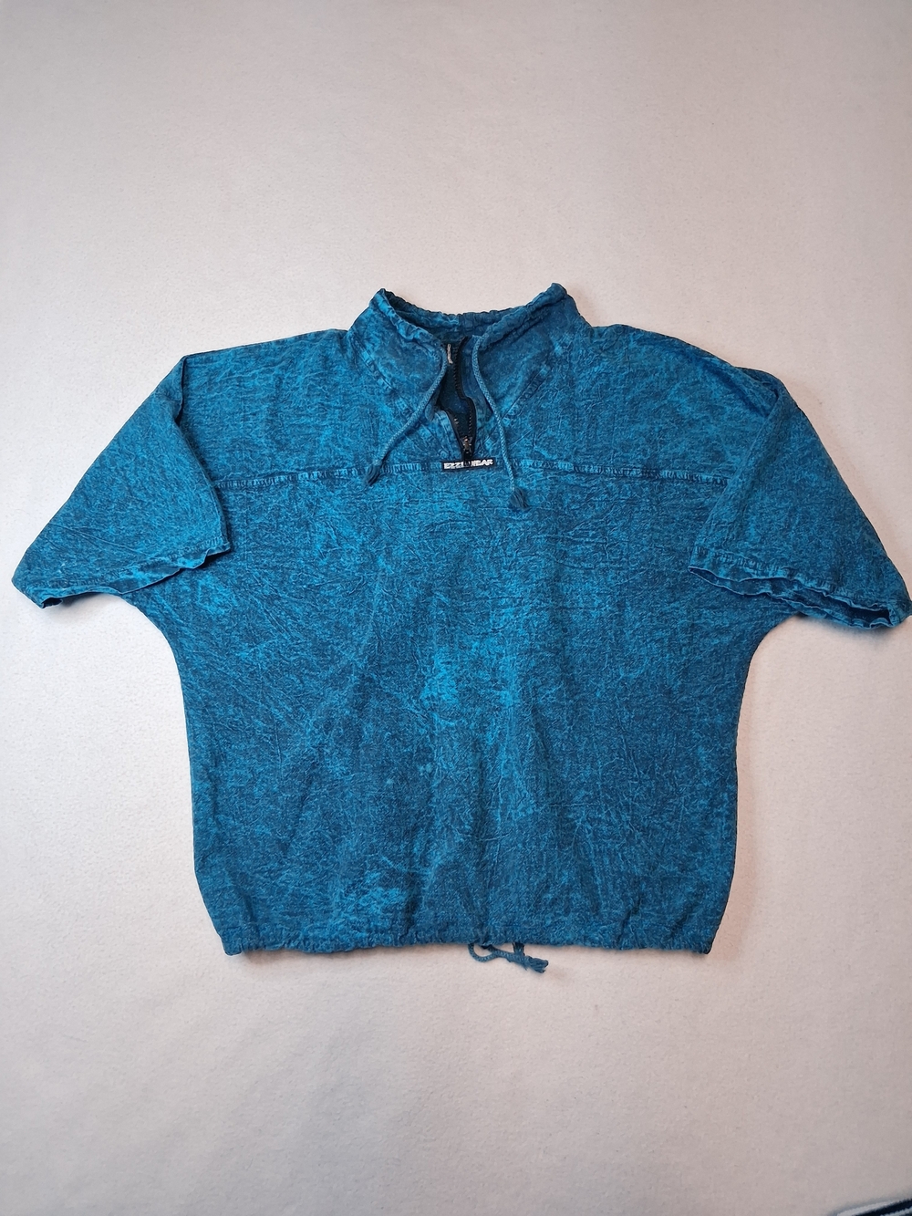 Vintage 1990s Unisex EZZE WEAR Blue Short Sleeve Pullover Tee with Half Zip